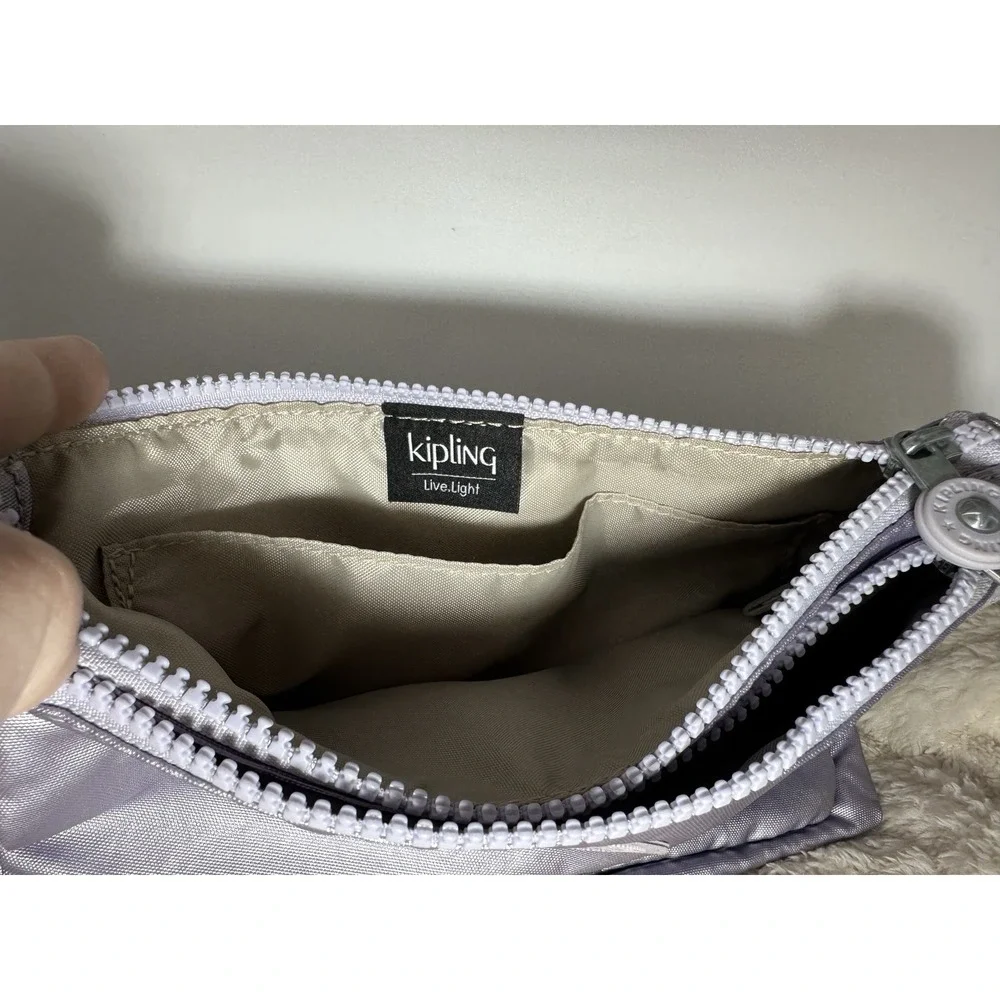 Kipling Mikaela Icy Lilac Metallic Crossbody Bag Zip Pockets adjust. strap NEW